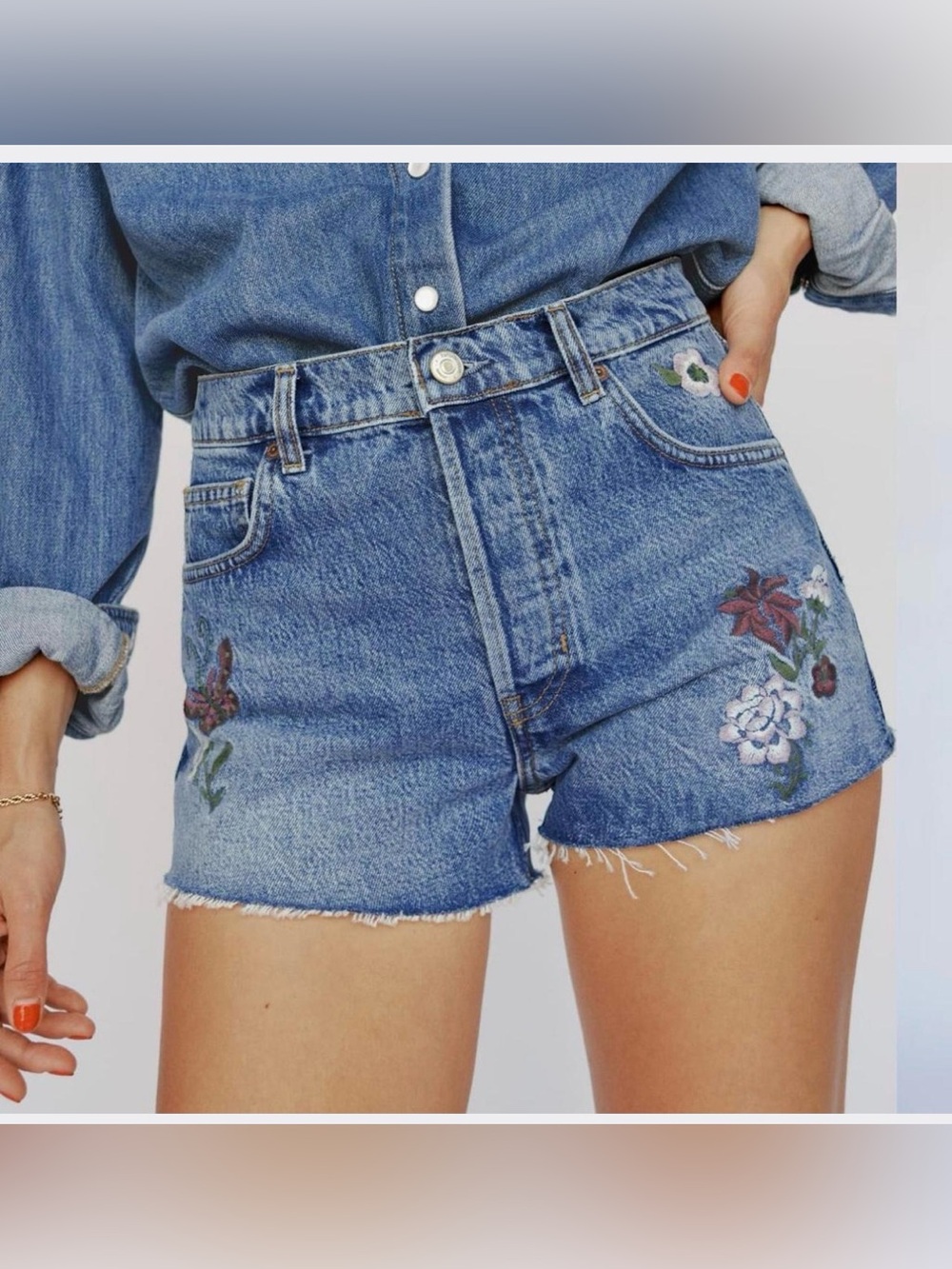 Reformation Jeans - Charlie High Rise Jean Short in Fauna Embroidery